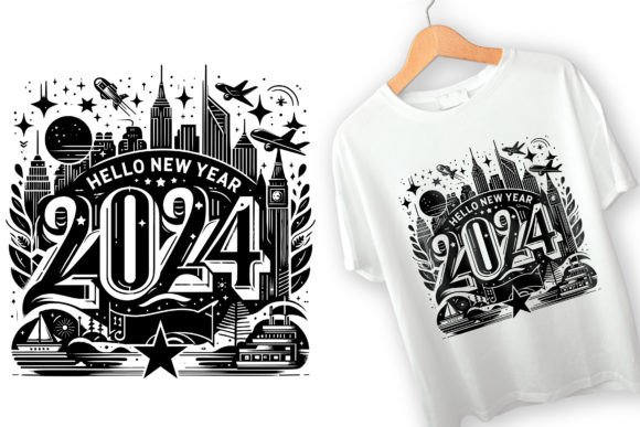 Hello New Year 2024 T Shirt Design: Free Graphics